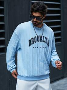 Manfinity Homme Loose Fit Men's Plus Size Letter Printed Sweatshirt - Navy Blue - View 5