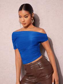 SHEIN BAE Asymmetric Shoulder Top, This Week - Royal Blue - View 5