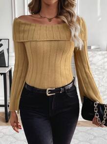SHEIN LUNE Women'S Off-Shoulder Ribbed Sweater