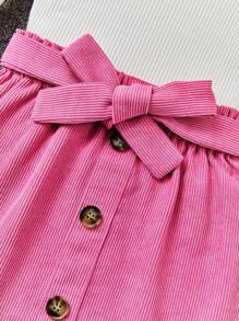 少女荷葉邊t恤和鈕扣前束腰裙 - 彩色 - 查看 5