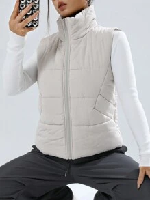 SHEIN EZwear Màu thuần Đệm Áo khoác vest - Màu be - Xem 3