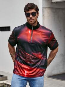 Manfinity Roughcore Camisa polo con cremallera y estampado para hombres de talla grande - Multicolor - Ver 3