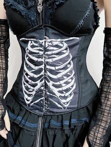 ROMWE Goth 1 Miếng Của phụ nữ Đen In Bộ xương Đai nịt bụng Đối với Mặc hàng ngày Tạo kiểu - màu đen - Xem 6