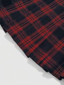 SHEIN Qutie Plaid Printed Pleated Skirt - Red - View 5