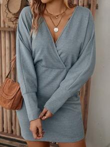 SHEIN Clasi 大尺碼女士蝙蝠袖連衣裙 - 灰色 - 查看 3