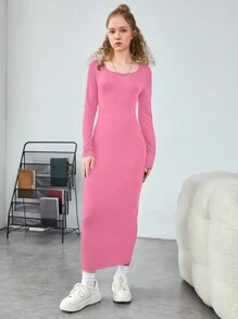 SHEIN Teenage Girls' Big Round Neck Dress - Pink - View 3