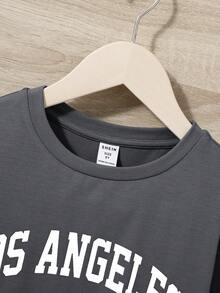 SHEIN 男童休閒舒適字母印花長袖t卹 - 灰色 - 查看 3