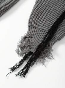 Manfinity Homme Suéter De Talla Grande Para Hombres Con Detalles Desgastados Y Estampado De Alfabeto - Gris Oscuro - Ver 3