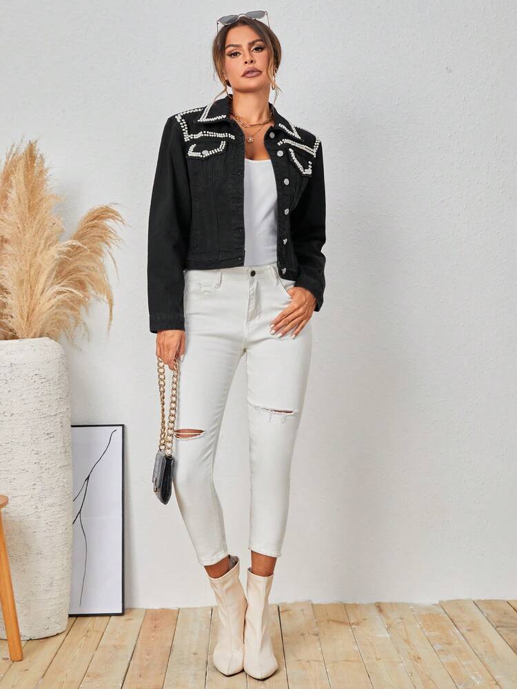 Pearl Embellished Denim Jacket
