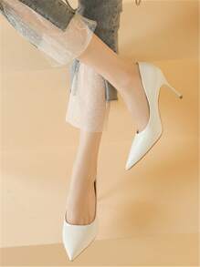低跟小猫高跟鞋裸白色漆皮尖头浅口鞋女士糖果色高跟鞋 - 白色 - 查看 2