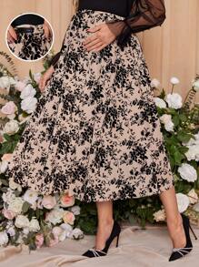 SHEIN Floral Pattern Maternity Skirt - Brown - View 1