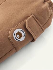 Cozy Pixies 兒童男童拼接卡通熊口號印花圓領運動裝套裝 - 卡其色 - 查看 4