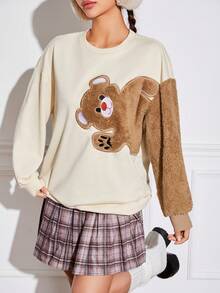SHEIN EZwear 小熊貼片落肩毛衣 - 杏色 - 查看 5