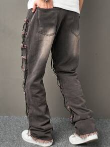 Manfinity EMRG Men Loose Raw Trim Straight Leg Jeans - Black - View 2