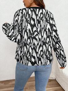 SHEIN LUNE Kích thước lớn Tương phản Edging In Áo sơ mi - Đen và trắng - Xem 2