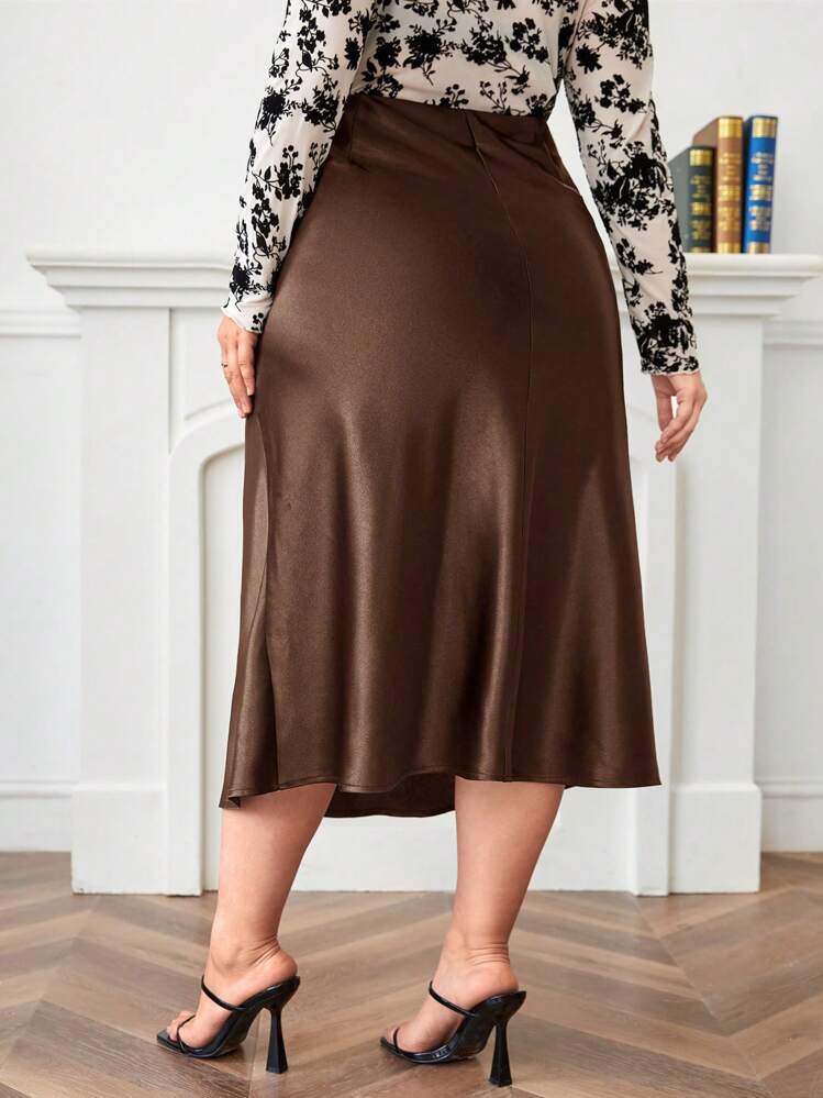 SHEIN Privé Plus Size High Waist A-Line Satin Maxi Skirt | SHEIN USA