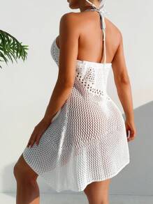 SHEIN 女式掛脖繫帶罩衫連身裙 - 白色 - 查看 2