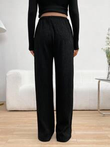 SHEIN 孕婦調節腰部直筒褲 - 黑色 - 查看 3