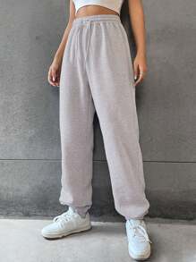 SHEIN Essnce Xám Viền kéo ra Quần Chạy bộ - trắng - Xem 2