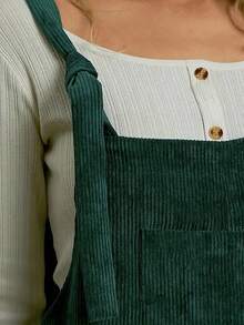 Solid Color Overall Pants With Patch Pockets, Without Top - Dark Green - View 4