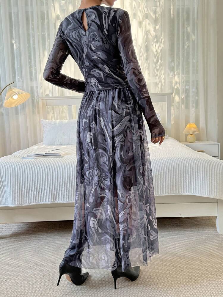 Women's Tie Dye Pattern Casual Slim Fit Top And Skirt Set