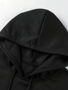 Men's Letter & Skull Printed Hoodie - Black - View 3