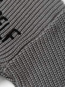 Manfinity Homme Suéter De Talla Grande Para Hombres Con Detalles Desgastados Y Estampado De Alfabeto - Gris Oscuro - Ver 4