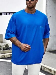 Manfinity EMRG Men's Plus Size Angel Letter Print T-shirt - Blue - View 3