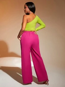 SHEIN SXY Xu hướng: Cắt giảm , Một bờ vai , Gợi cảm Dệt kim Áo Đối với Năm mới - Màu Mù tạt vàng - Xem 2