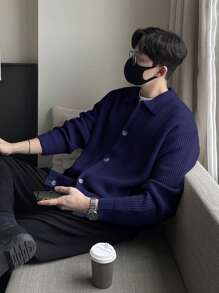 DAZY Men's Turn-Down Collar Button-Front Cardigan Jacket Fall,Winter Business Attire - Blue - View 2