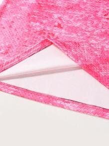 SHEIN 1pc Tween Girls' Digital Printed Sequined Dress With Belt For Spring & Summer - Hot Pink - View 3