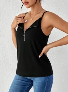 SHEIN Essnce 適用於夏天的女士拉鍊頸帶背心 - 黑色 - 查看 4