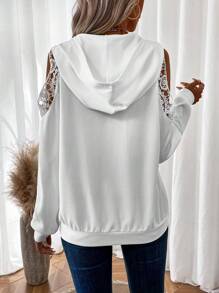 EMERY ROSE 女蕾絲拼接露肩運動衫 - 白色 - 查看 2