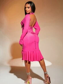 SHEIN SXY Valentine's Day Women Sexy Backless Tank Dress With Tie Back And Front Slit