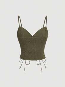 SHEIN MOD Quý cô Dải mỏng Áo ba lỗ Áo - xanh quân đội - Xem 2