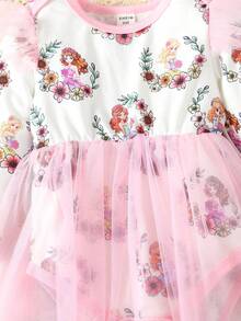 嬰兒女裝秋冬季優雅公主印花短袖連身衣套裝附發帶 - 彩色 - 查看 3