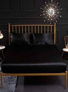 素色緞面床笠套裝不附帶墊芯 - 黑色 - 查看 2