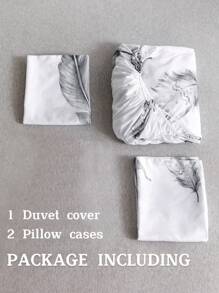 3pcs/set Feather Pattern Duvet Cover Set Without Filler, Modern Polyester Duvet Cover Set (1pc Comforter Cover, 2pcs Pillowcase) For All Season - Black and White - View 5