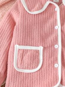 保暖内衬针织甜美彼得潘领开衫和裤子套装适合年轻女孩家居服 - 粉色 - 查看 3