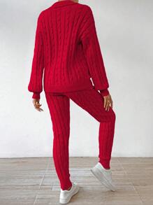 SHEIN Essnce 女士針織圍巾毛衣2入組 - 紅色 - 查看 2