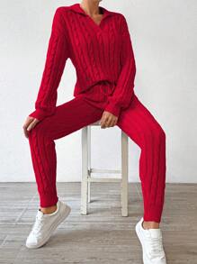 SHEIN Essnce 女士針織圍巾毛衣2入組 - 紅色 - 查看 5