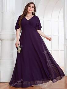UNITHORSE UNITHORSE Plus Size Women Chiffon Bridesmaid Dress With Ruffle Sleeve, Birthday Women Outfits, Graduation Dress, Formal Dress
