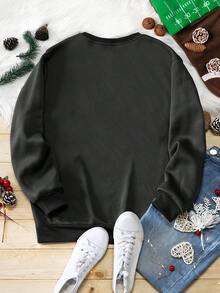 SHEIN LUNE Hơn In Giáng sinh Lót nhiệt Áo nỉ - màu đen - Xem 2
