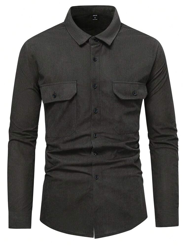 Loose Fit Men's Solid Color Long Sleeve Single-Breasted Shacket