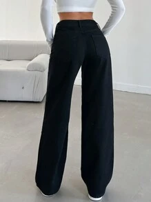 EURMUSE Quần Jeans Ống Thẳng Màu Đen Thường Ngày - màu đen - Xem 2