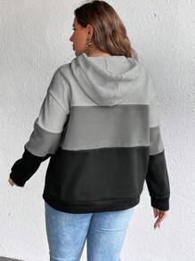 SHEIN LUNE Women'S Plus Size Hoodie With Color Block Design, Drawstring Closure, And Drop Shoulder Cut - Multicolor - View 2
