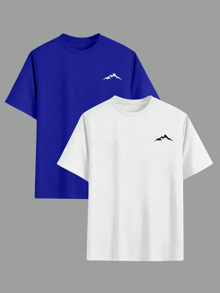 Men's Mountain Printed Round Neck Short Sleeve T-shirt