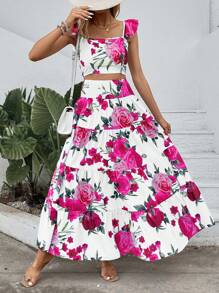 SHEIN VCAY Women's Floral Printed Cami Top And Skirt Set - Multicolor - View 5