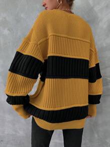 EURMUSE Colorblock Drop Shoulder Sweater - Yellow - View 2