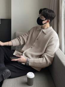 DAZY Men's Lapel Button-Front Collared Cardigan Jacket Fall,Winter - Khaki - View 2